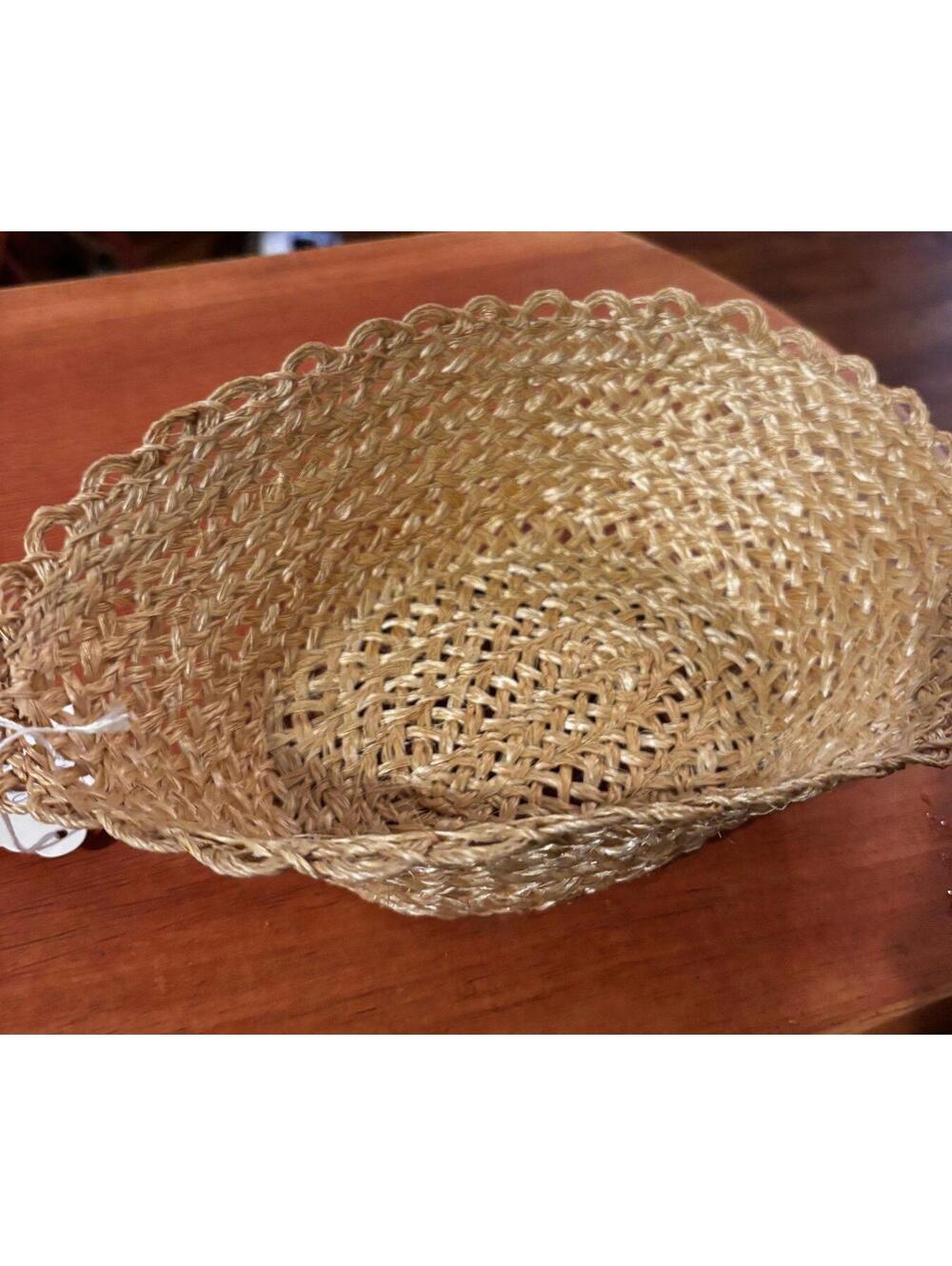 Handwoven Natural Straw Basket with Decorative Edge